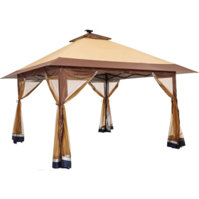 12x12 Pop up Canopy Tent Shelter with Solar LED Lights, Wheeled Roller Carry Bag, Zippered Mesh Mosquito Netting Outdoor