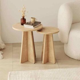 Custom High Quality Mushroom Round Wooden Nested End Table 2 Side Table Set 3 Living Room End Tables