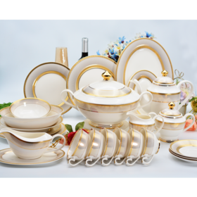 KAROSA Royal 98pcs High Quality Embossed Pure Gold Dinner Set Wedding Porcelain Golden Pattern Luxury Tableware