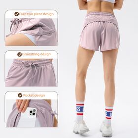 Sportshorts 2-in-1 für Damen mit Kordelzug, ideal für Laufen, Fitnessstudio, Workout, Tennis - Inklusive Taschen