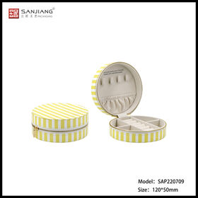 Estuche de Joyería de Viaje Pequeño Redondo Portátil con Asa, Caja de Joyas de Cuero PU, Organizador de Aretes, Anillos y Collares