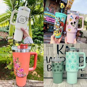 Gobelets Personnalisés en Gros, Tasses Isolées Chaud et Froid, Double Paroi en Verre, Mugs à Café Mignons, Gobelet Rose 1,2 Litres (40 Oz)