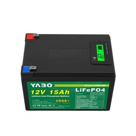 حزمة بطارية YABO LiFePO4 عالية السعة 12 فولت 15 أمبير مع نظام إدارة البطارية الذكي لتخزين الطاقة الشمسية