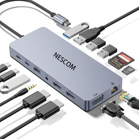 Docking Station USB-C 14-in-1 USB-C HUB, HDMIx2 + AUDIO/MIC + USB 3.0x2 + USB-C 3.0x1 + USB-C PD (100W) + VGA + RJ45 + USB A 2.0x3 + SD/TF.