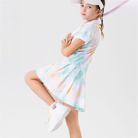Vestido Esportivo Infantil Personalizado 120-160 Secagem Rápida Vestido de Tênis Infantil Estampado Manga Curta Roupa Esportiva Vestido Polo para Meninas