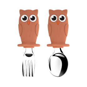 Amazon Bestseller 2025: Süßes Eulen-Design Baby-Futtergabeln und Löffel aus Edelstahl mit Silikon, 2er-Set