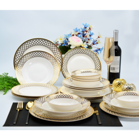 Service de Table de Luxe Style Occidental Anglais avec Bordure Dorée, 24 pièces