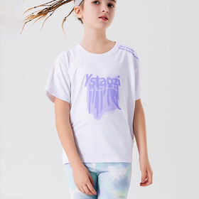 OEM ODM Vêtements de Sport d'Été pour Enfants, Hauts d'Entraînement en Maille Hautement Élastiques, Séchage Rapide, Course, Fitness, Tennis, UPF50+, T-shirt de Sport pour Filles