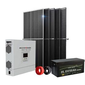 Sistem penyimpanan energi baterai LiFePO4 garansi 5 tahun, baterai lithium 24V 100Ah 2.56kwh, panel surya 360w, inverter off grid 2kVA
