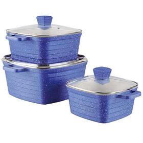 Factory directly supply high quality blue die-cast Aluminum Marble non stick Kitchen cookware set with the induction and glass lid
