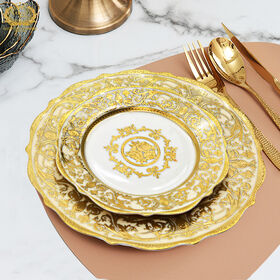 11inch with 8inch Ceramic Porcelain Table Classic Gold Rim Bone China Elegant Dish Plates for Wedding Banquet Party