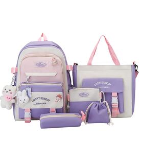 New Fashion 5-in-1 School Bag Set Large Capacity Colorful Kids School Backpack