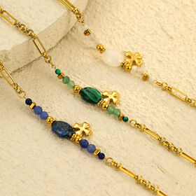 SISSLIA Fashion Jewelry Cross Pendant Stainless Steel Chain Bracelet Women Natural Stone Oval Lapis Jade Beaded Charm Bracelets