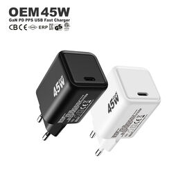 Carregador Gan 45W Tipo C Plugue EU UK KR US CE ROHs GRS Universal Portátil PPS USB C Parede Carregador Rápido para Celular 45W