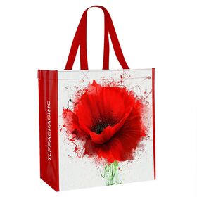 Saco de compras reutilizável impermeável para presentes de roupa personalizados, fundo de bloco branco, saco tecido de PP laminado Bopp