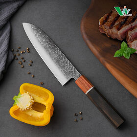 Faca Santoku de Chef Estilo Japonês Aço Alto Carbono 5Cr15MoV Lâmina 440C Conjunto de Facas Forjadas com Cabo Octogonal de Sândalo e Ébano