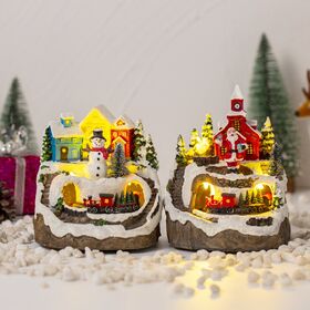 Decoração de edifícios colecionáveis de Natal por atacado com trem giratório, 8 músicas e luz LED para decoração de casa de Natal, presente de Papai Noel