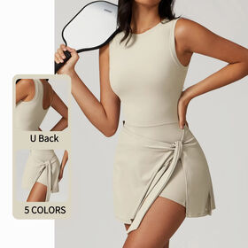 Setelan Fitness Gym Rok Tenis Kustom Gaun Olahraga Ketat Tali Ramping Gaun Fitness Kasual Gaun Yoga Tenis