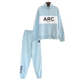 High quality casual fashion hoodie set.Unisex quarter zip stand collar embroidered tracksuit with custom design support.