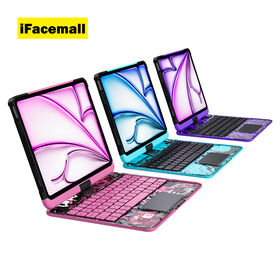 IFacemall Direct Sale Ultra-thin Transparent 360 Rotating Wireless Backlit TrackPad Keyboard Case for iPad 10.2inch 7/8/9inch Gen