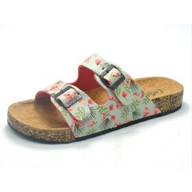 Sandales plates pour femmes Flower Lady avec double boucle, sandales en liège à boucle, chaussures d'extérieur