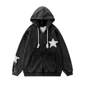 Fabricant Personnalisé Vintage En Détresse Brodé Patch À Capuche Hommes Zipper À Capuche Manches Détachables À Capuche