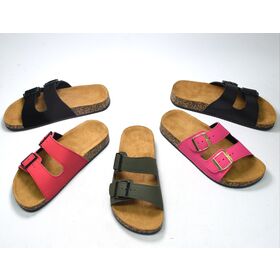 Sandales Décontractées pour Hommes de Haute Qualité, Lit de Pied en Cuir de Vachette, Brides à Boucle, Semelle en Liège, Semelle Intérieure en PU, Style Plat Extérieur, Vente en Gros