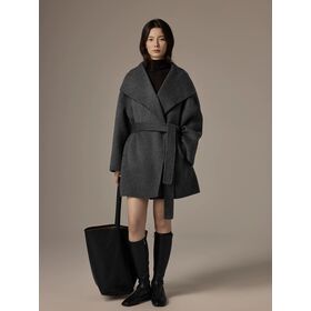 Manteau Trench-coat à Revers Cranté Simple Pour Femme - Mélange De Laine - Manteau D'hiver Long, Gris, Petit