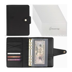 Personalisierter A6 Ringbuch-Einband aus genarbtem Kunstleder, Budgetplaner mit Bargeldhüllen zur Geldaufbewahrung