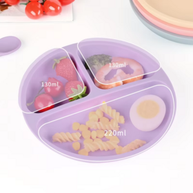 Divided Toddler Plates Kid Tableware Unbreakable Feeding Set Suction Silicone Baby Plates for First Stage Children