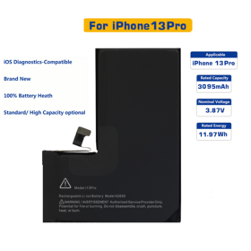 Batería de cobalto puro de alta calidad compatible con diagnósticos iOS, sin alertas de piezas desconocidas, para iPhone 13 Pro, ideal para talleres de reparación y reemplazo de baterías.
