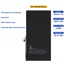 Batterie de remplacement pour iPhone 13, cobalt pur, santé de la batterie compatible avec les diagnostics iOS OEM, pour la réparation de téléphones Apple