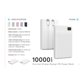 Ultra Mini 10000mAh Power Bank CE FCC ROHS Certified 20W PD Fast Charging with Dual USB and Built-in Type C Cable
