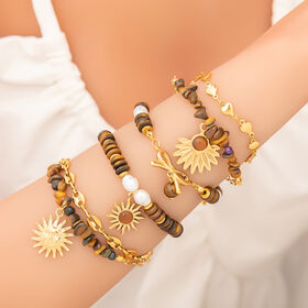 SISSLIA Vintage Wholesale Light Luxury High Quality Natural Stone 18K Gold Plated Stainless Steel Bracelet Fashion Jewelry