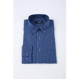 Camisa de vestir formal para hombre, diseño a cuadros azul, estilo sencillo para negocios