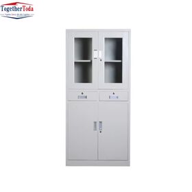 Modern Metal Home School Hospital Construction Cupboard Middle Two Drawer Glass Door Steel Office Filing Cabinet