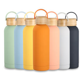 500ml Double Wall 304 Stainless Steel Vacuum flask Insulated Water Bottles with Bamboo Lid and Silicone Handle