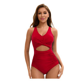 Sexy Ruffled One-Piece Swimsuit for Women Cut-out swimwear Tight Bathing Suit in Solid Color factory price