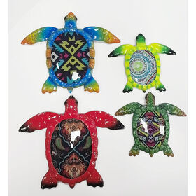 OEM Decoración de pared de tortuga de metal, arte náutico, regalo, recuerdos de vidrio coloridos, adornos de pared