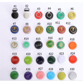 Capsules de bière personnalisées, capsules pour boissons gazeuses, capsules pour lait de soja, capsules de jeu en fer blanc colorées, capsules colorées double face.