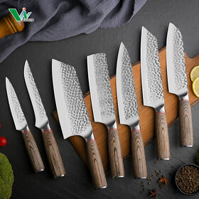 Conjunto de 7 Facas de Cozinha em Aço Carbono: Kiritsuke, Chef, Santoku, Nariki, Desossar, Utilitária e de Legumes