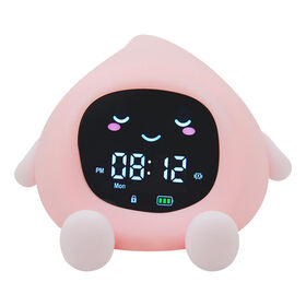 Customized Silicone Pink Peach Fruit Design Led Soft Children Sleep Trainer Alarm Touch Night Light Clock Baby Kids