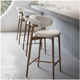 Modern Nordic Light Luxury Design Stable White Fabric High Back Bar Chair for Dining & Living Room for Home Hall