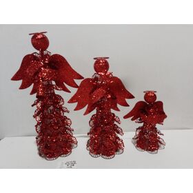 Weihnachtlicher Metallkegelbaum und Geschenkbox-Set in Rot/Silber mit LED-Dekorationen - Großhandel