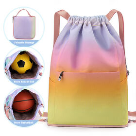 Custom Logo Print Waterproof Polyester Sports Leisure Travel Storage Backpack Bag Fitness Training Drawstring Bags