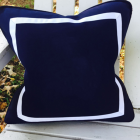 Factory Customised Printed In White With Black and Navy Square Ribbon Embellished Pillow Cover