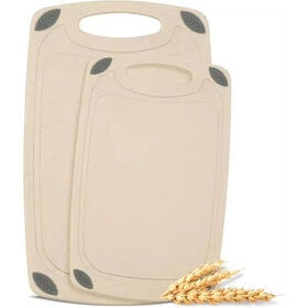 2-Piece Reversible Cutting Board Set Made from Natural Food Grade Wheat Straw Material - Eco-Conscious Alternative to Plastic