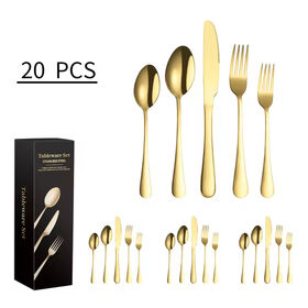 Bulk Gold Luxury Grade Cutlery Fork Knife Spoon 20Pcs Restaurant Classic Silverware Set Vietnam Stainless Steel Flatware Sets