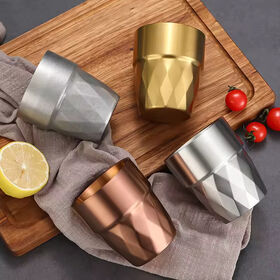 Mental Color Diamond 304 Stainless Steel Water Coffee Cup Mug Double Layer Anti-scald Tea Cup Gold Beverage Beer Cup