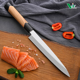 Faca de Sushi Japonesa de Aço Carbono de 8 Polegadas, Facas de Filetar Peixe, Faca de Chef de Aço Inoxidável para Cortar e Fatiar com Cabo de Madeira